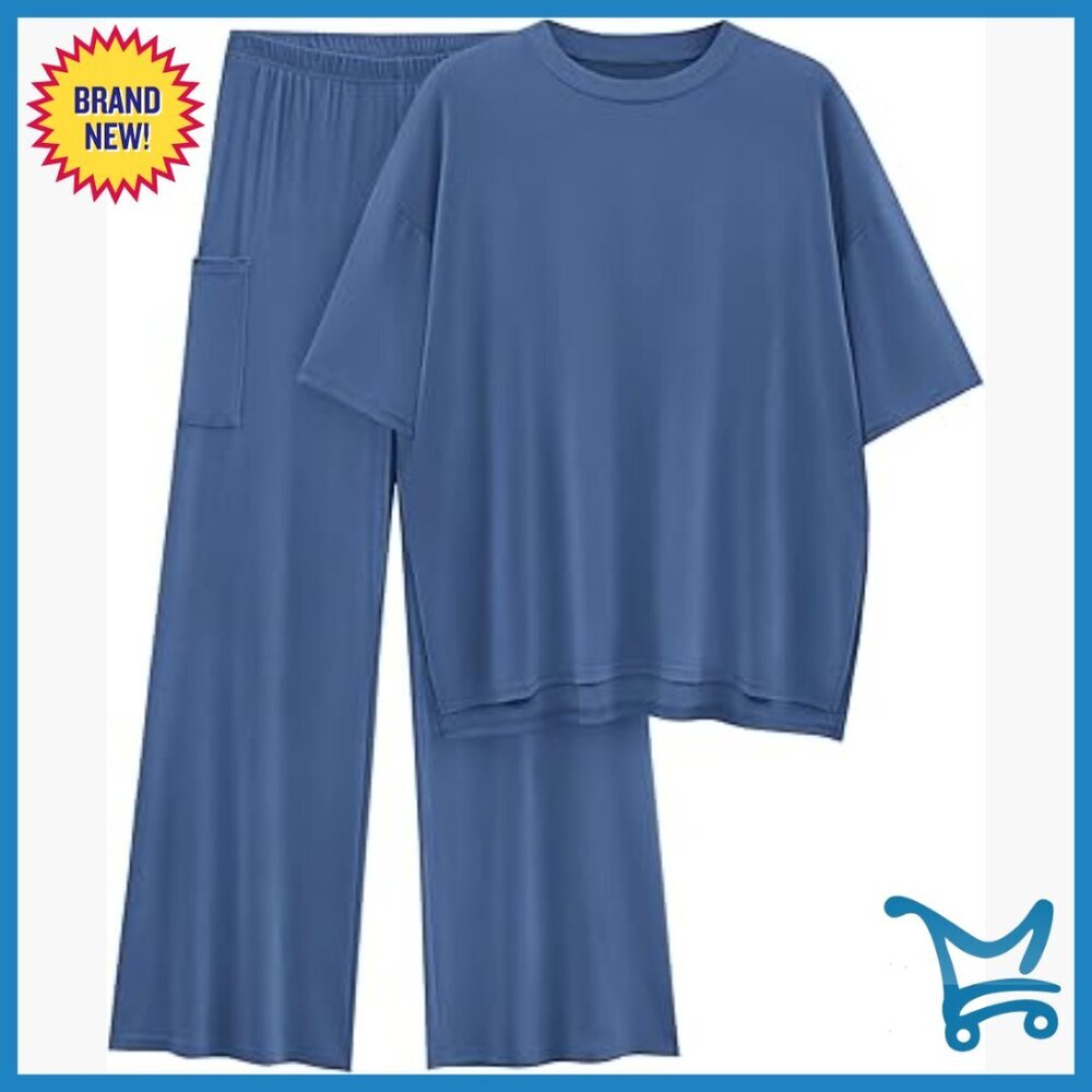 Oversized Lounge Set with Pockets, 2-Piece Wide Leg Pants & Top